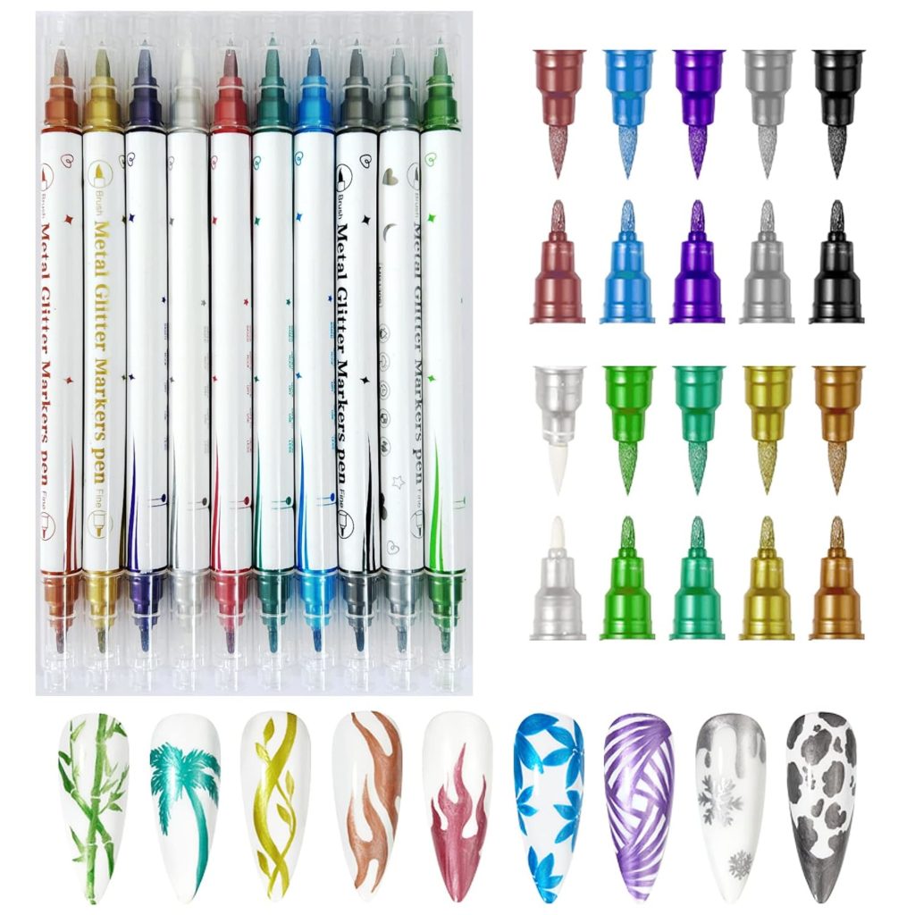 Gorvalin 10 Colors Double Ended Nail Art Polish Pens